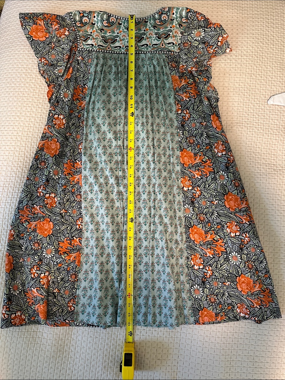 Anthropologie Green, Orange & Black Paisley Dress - Picture 7 of 8